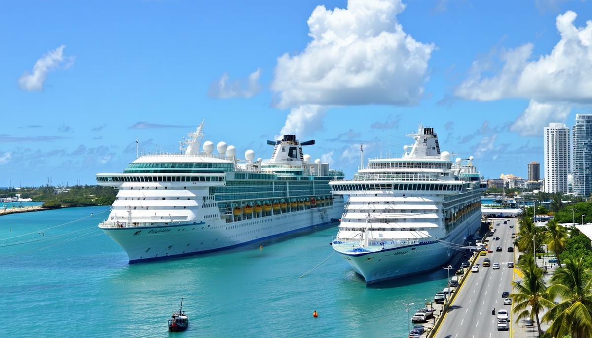 A busy day at Nassau's cruise port with multiple ships docked