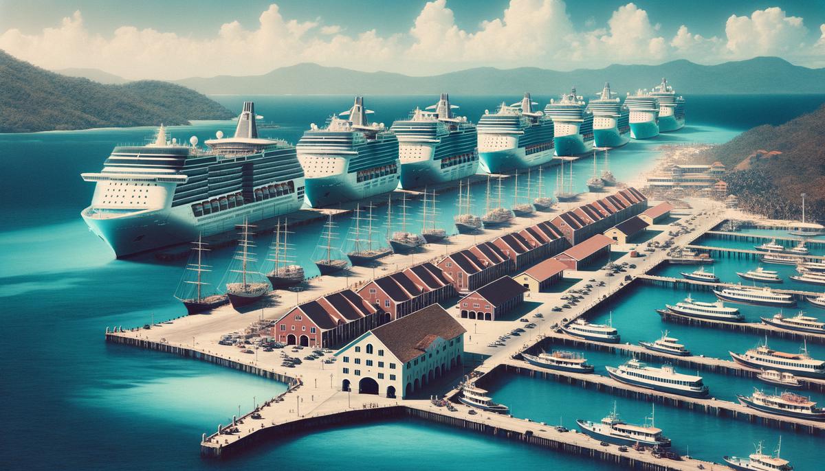 Seven large cruise ships simultaneously docked at Nassau Cruise Port, showcasing its impressive capacity
